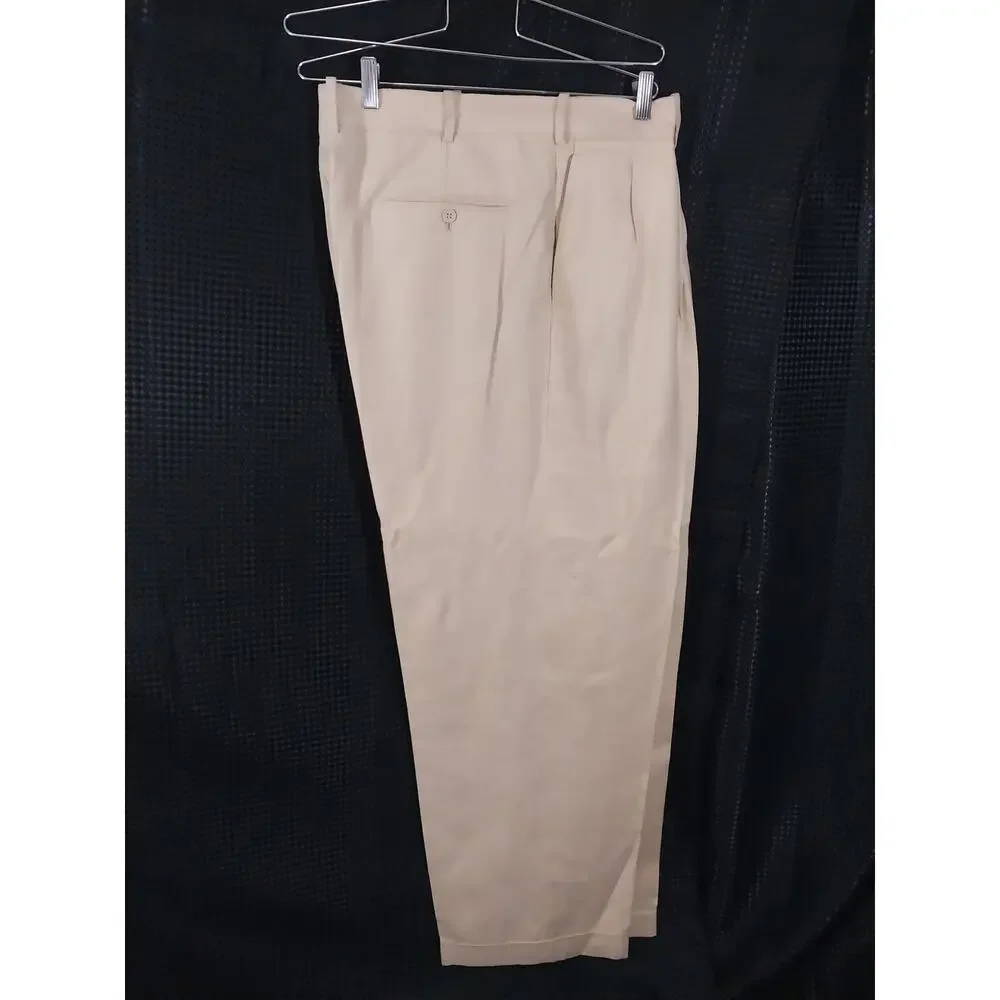 INSERCH! 100% LINEN! NATURAL TAN PLEAT FRONT, CUFFED, WIDE LEG DRESS PANTS! 42W